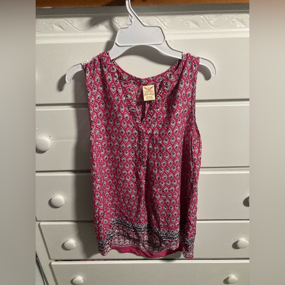 Faded Glory Womens Shirt Large Sleeveless Button Up Fucsia Tank Top Size Small